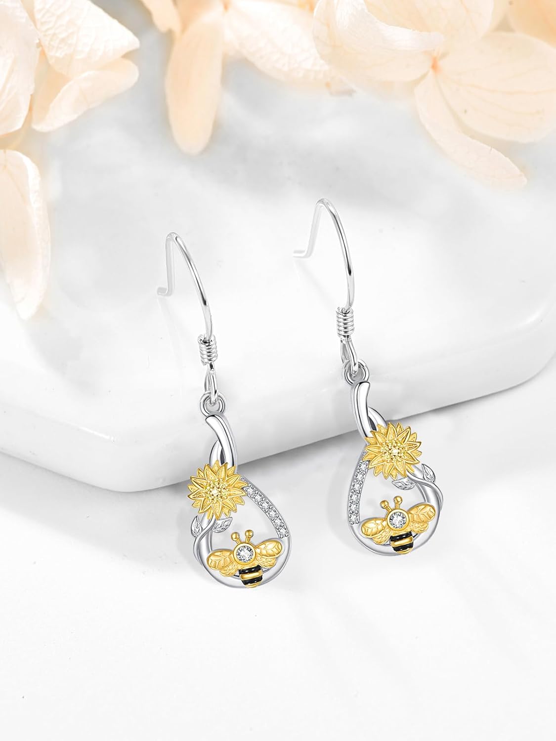 Bee Sunflower Dangle Drop Earrings for Women 925 Sterling Silver Bumble Bees Jewelry Gifts - Image 2