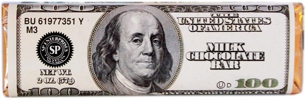 $100 Dollar Bill Milk Chocolate Mint 2.4-Ounce Bar 24 Count