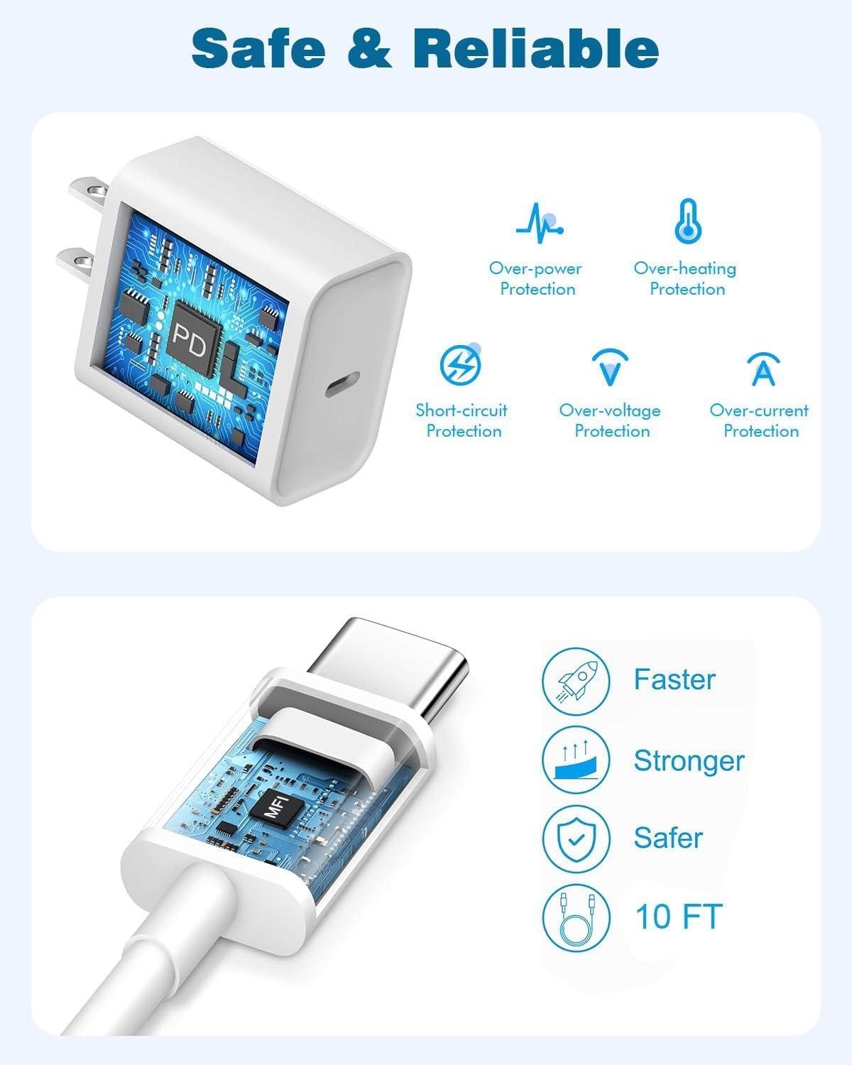 10FT Apple iPhone 17 16 Charger,2Pack Extra Long 10Foot Type C Cable Cord 20W USBC Charger Travel Plug Super Quick Charging for iPhone 17 Air/17 Pro/17 Pro Max/16e/16 Pro/16 Pro Max/15/15 Pro Max/iPad