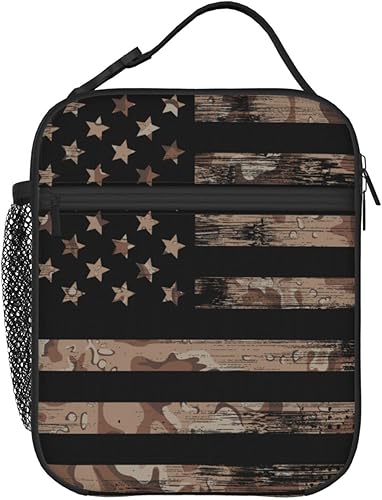 PrelerDIY Lonchera con diseño de bandera estadounidense de camuflaje del desierto  Bolsas de almuerzo aisladas para mujereshombresniñasniños, con