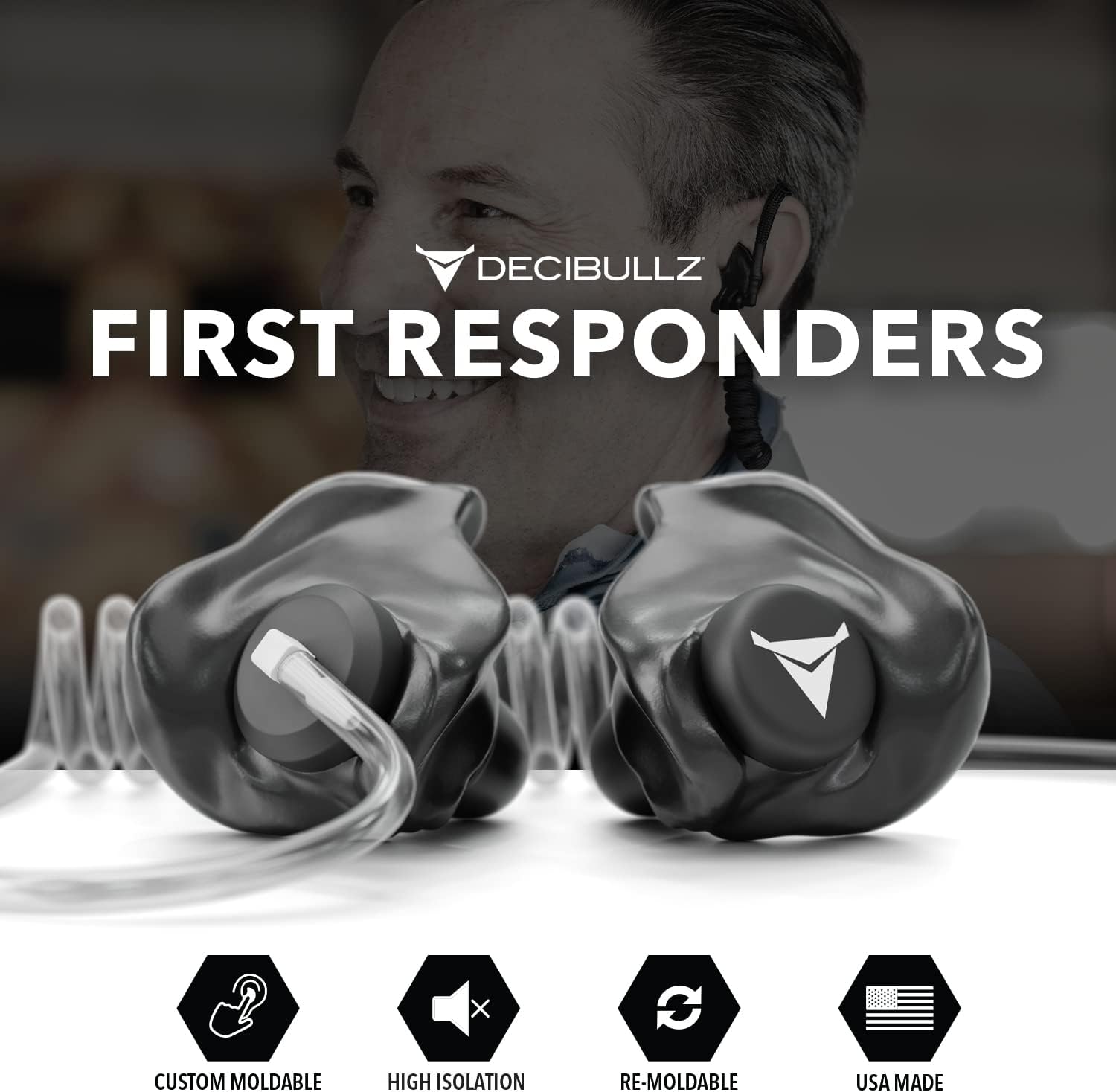 Decibullz Custom Molded Security Radio Surveillance Earpiece Set, Thermo-Fit Designed for Clear Acoustic Tube Radios, Isolation