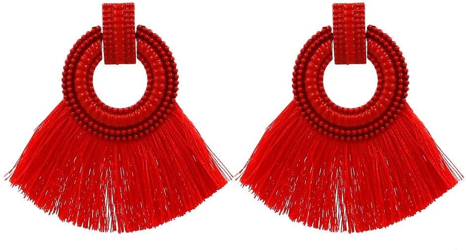 Earrings, Women's Earrings Stud Earrings Drop Ear Line，National Style Temperament Fan-Shaped Tassel Earrings Red, Day Gift Love ine's Day Accessories