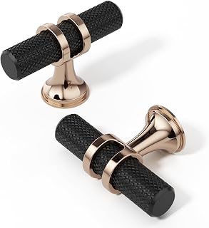 FURNIWARE 10 Pieces Furniture Knobs Matte Black and Champagne Bronze, Brass Gold, Cabinet Buttons, Door Knobs Fluted, Chest Knobs 50mm Drawer Buttons for Cabinets, Dressers, Wardrobe