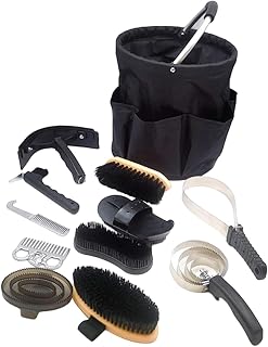 Pegciuho 12-Piece Horse Grooming Kit, Curry Supplies, Hoof Cleaning Tools, Horse Tack Brush Set for Professional