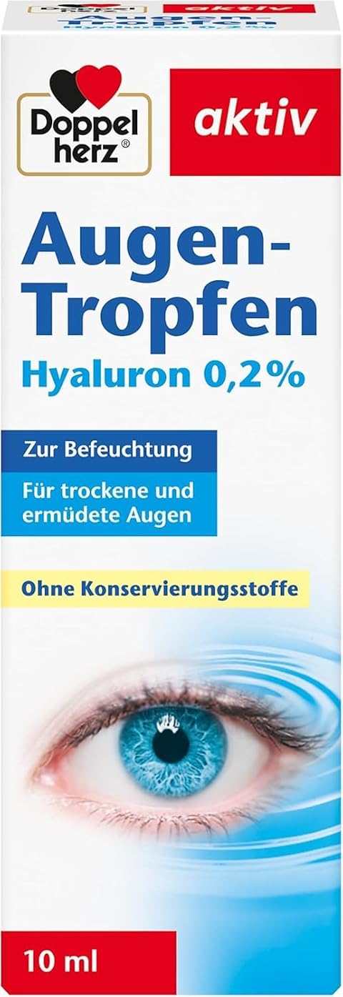 Doppelherz Augen-Tropfen Hyaluron 0,2% - für Kontaktlinsenträger geeignet | Medizinprodukt ohne Konservierungsstoffe mit lindernder Wirkung bei trockenen Augen – 10 ml sterile Lösung