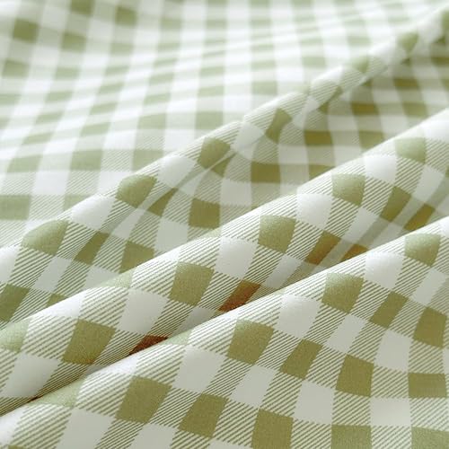 Miniatura 6 de NSNLGSGC Juego de funda de edredón a cuadros verde salvia, tamaño individual, funda de edredón con patrón geométrico simple cuadrado, funda de