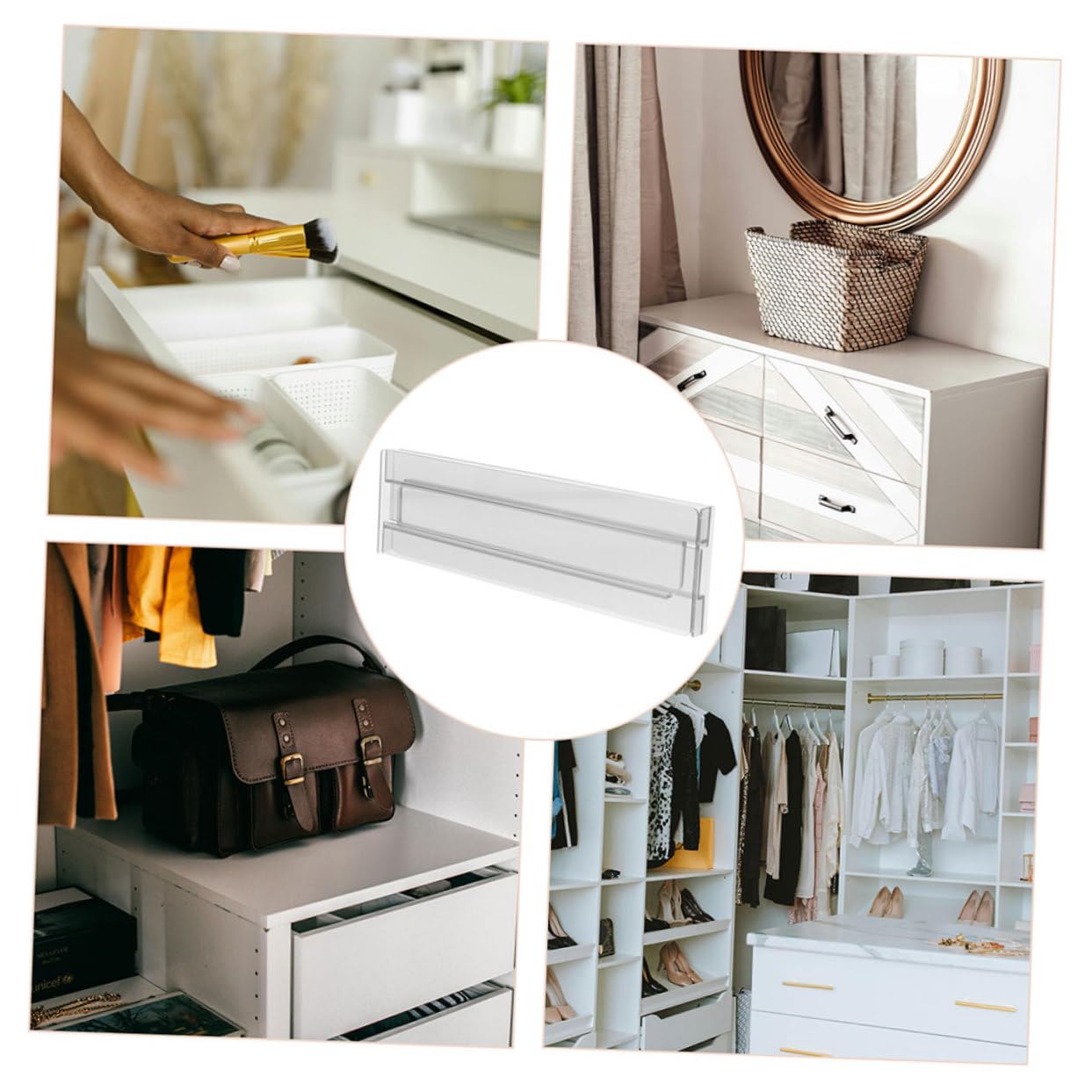 OUNONA Divisori per Cassettiere Espandibili Regolabili 8 Pezzi | Ps Trasparente Bianco, Misura 27, 5-52cm, per Vestiti e Intimo in Armadio o Camera