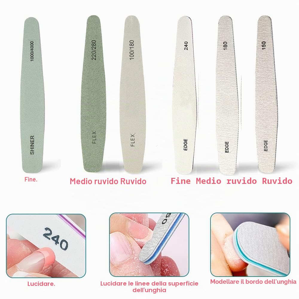 Lime unghie professionali multifunzione Lima Unghie a doppia faccia 100 * 180 * 300 * 600 * 1000 * 3000 * 6000 grit Manicure Buffer Double sided per Unghie in Cristallo Naturale Acrilico 6 pezzi