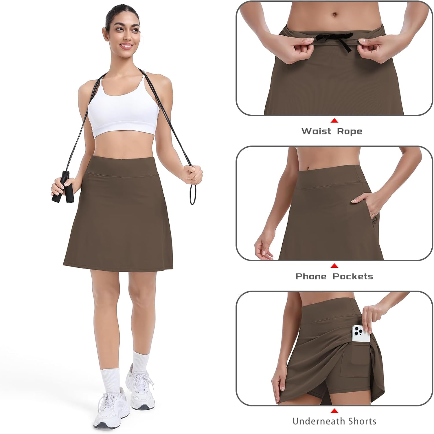Xioker Women Skorts Skirts with Zipper Pockets,Athletic Golf Tennis Swim Skirts 20" Knee Length Skorts for Womem