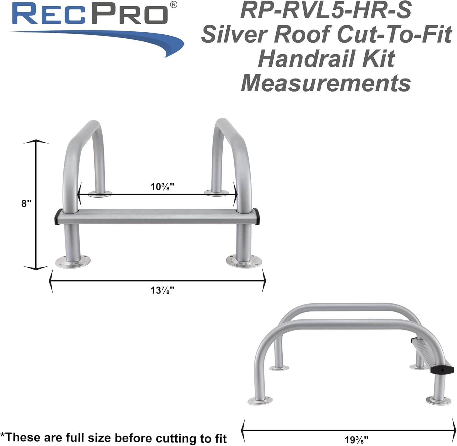 RecPro RV Roof Rail Kit Universal | RV Roof Handrail Mounts to Roof | Customizable Cut to Fit (Silver)