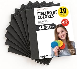 OFITURIA Fieltro para Manualidades DIY, Láminas de Tela de Colores Suaves y Flexibles para Costura, Patchwork, Proyectos Escolares, Arte Textil y Decoración 40x30cm (Negro, 20 uds)
