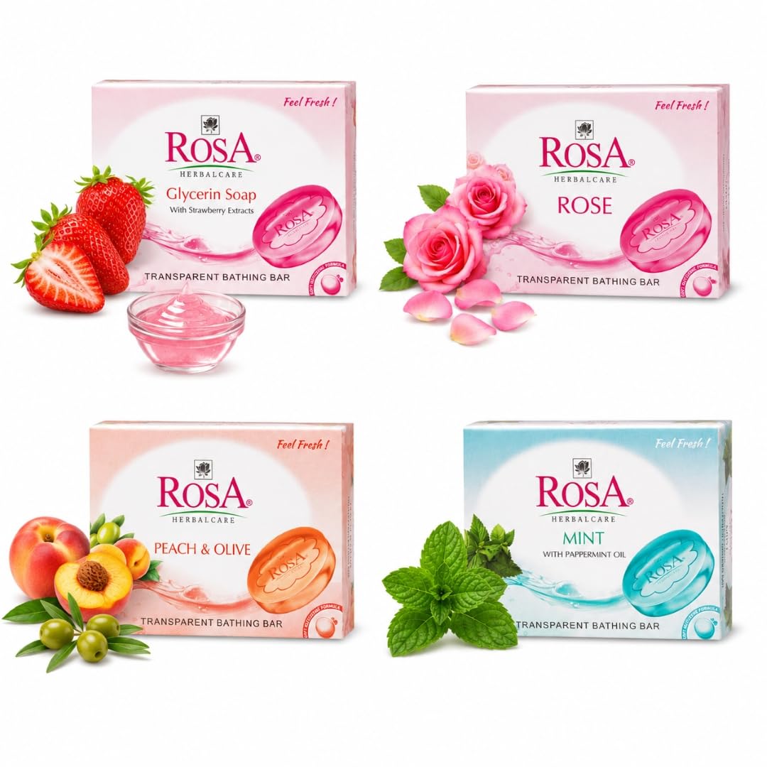Rosa Glycerin, Rose, Mint & Peach Olive Beauty Soap | Botanical Bathing Bar for Gentle Cleansing, Lasting Hydration & Smooth Feeling Skin | Daily Care for Men & Women | Pack of 4-image-26