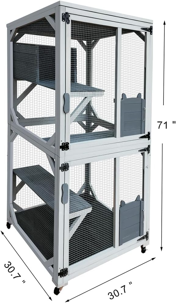 review 4 Tiers Catio Outdoor Cat House Large Cat Enclosure with Wheels, Napping House, 4 Platforms & Waterproof Roof, Heavy Duty Kitty Cat Condo Cage Shelter for 1-4 Cats