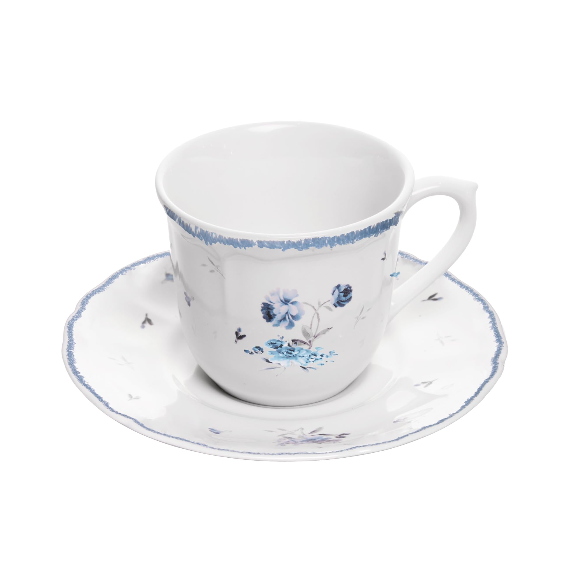 WOLFF - Xícara de Café com Pires, Linha Florescer, Cerâmica, Azul, 90ml, Jogo para Café