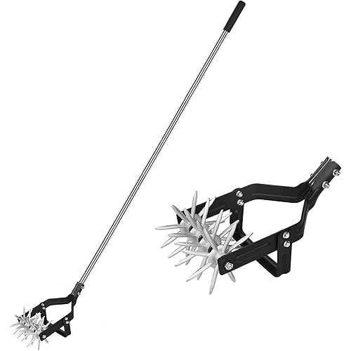 Garden Rotary Cultivator, 67-Inch Adjustable Handle, Sturdy Star Tines, 2-in-1 Weeding & Tilling Hand Tiller, Ideal for Tilling Flower Beds, Planters, Vegetable Gardens Elevated Planter Beds