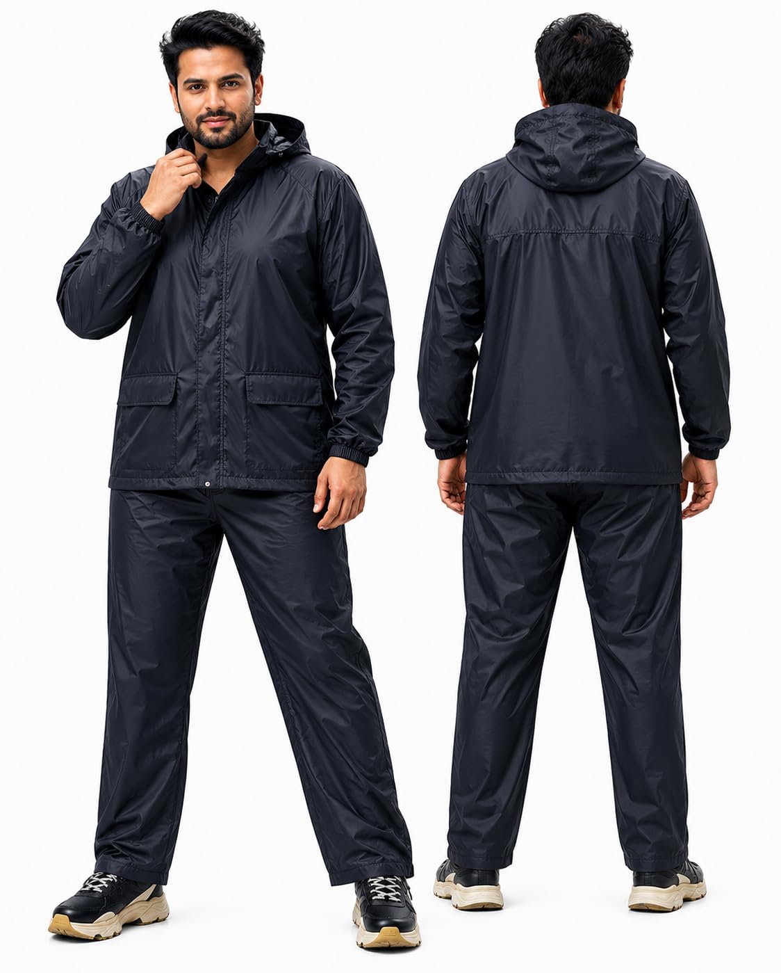 Men Full Body Waterproof Raincoat Suit Hooded Jacket Pant Set Lightweight Windproof Rainwear-image-9