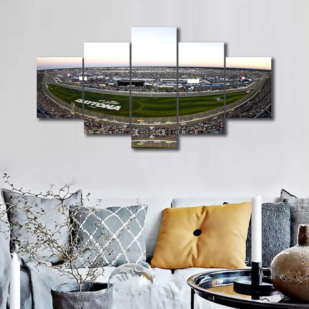 Daytona 500 Race Yankees Wall Art for Living Room Modern Home Decor Canvas Speedway House Decorations Artwork Paitings 5 Panels with Wooden Framed