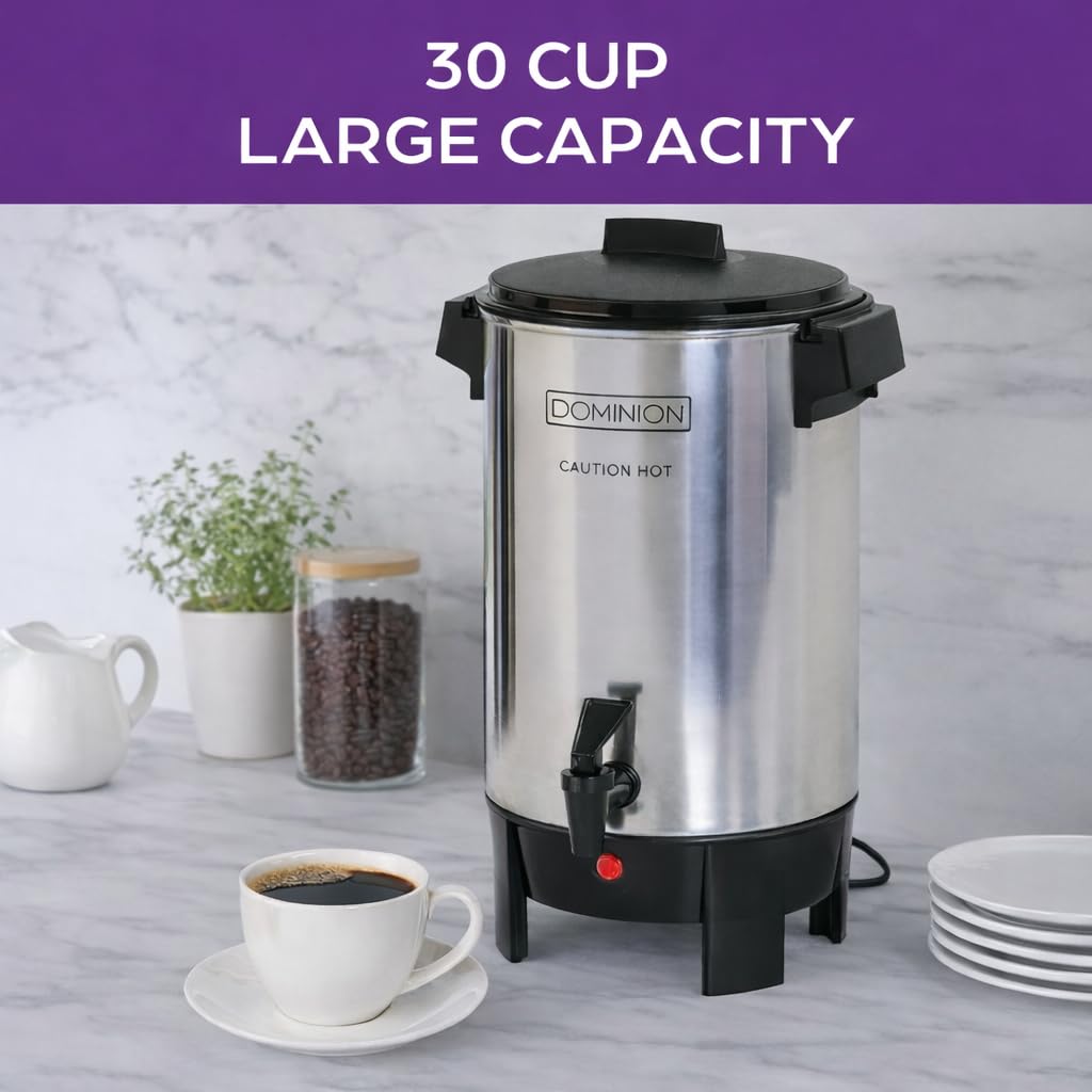 Dominion Premium 30 Cup Coffee Urn - Aluminum Coffee Dispenser For Quick Brewing - Automatic Hot Water Dispenser - Ideal for Large Crowds - Perfect for Any Occasion