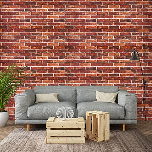 Red Faux Brick Wallpaper Peel And Stick Wallpaper 3D Brick Wallpaper 17.71In × 118In Self Adhesive Wallpaper For Christmas Halloween Fireplace Bedroom Living Room Decoration #TOP3