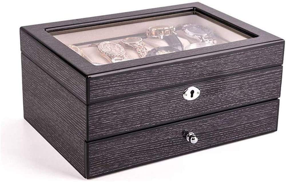 IIPOSAQQ Arge-Capacity Watch Box 2-Layer Box Foldable Tray Removable Divider Gray Organizer Box Solid Watch Box Household Necklace Jewelry Box Storage Box