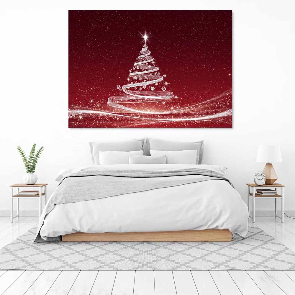 HUYEEI Vintage Choinka Sztuka ścienna Choinka Grafika Nadruk Retros Boże Narodzenie Pokój Dekoracja ścienna do domu sypialni salonu (czerwona 78) - 60 x 90 cm oprawiona