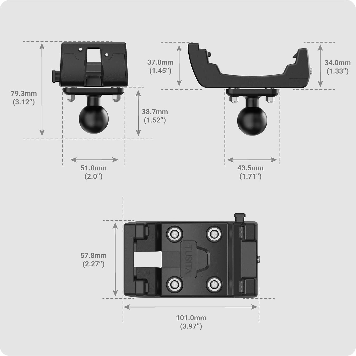 Dimensions of TUSITA GPS Mount Holder