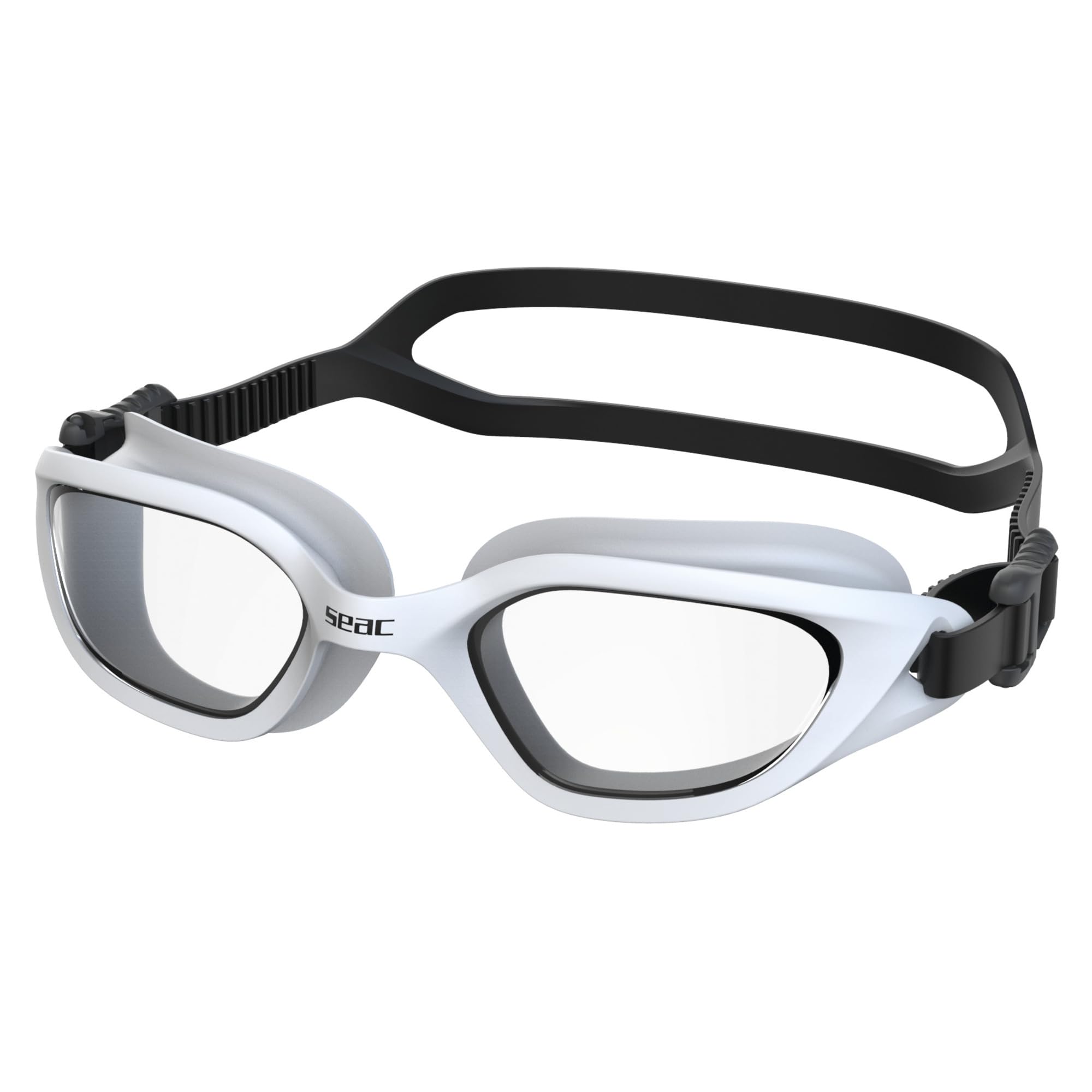SEAC Mood, swimming goggles with scratch-resistant and anti-fog polycarbonate lenses, silicone gaskets, white/black transparent lenses