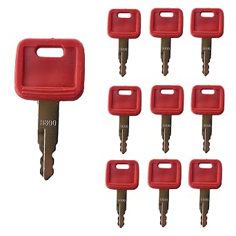 H800 10PCS Ignition Keys Replacement for Jo-hn Deere Hita-chi Excavator Case Dozer Fiat AT194969 AT147803 4286465 Red