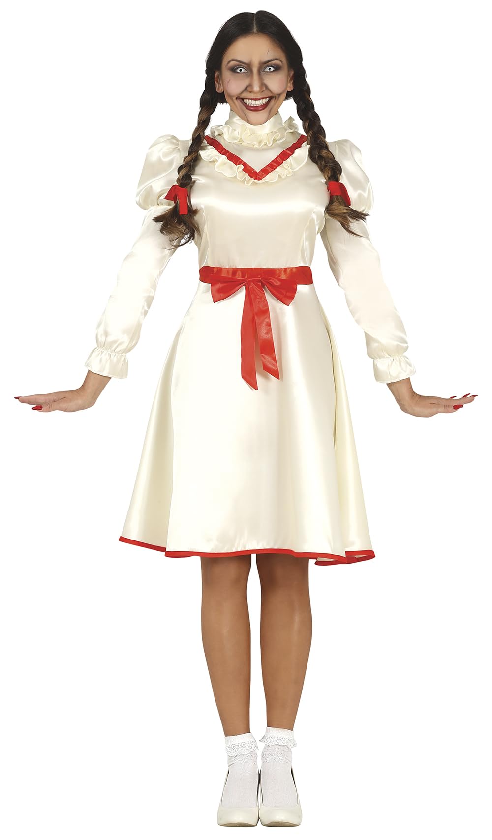 FIESTAS GUIRCA Evil Doll - White Dress with Red Bows Fancy Dress Costume Adult Woman Size L 14-16
