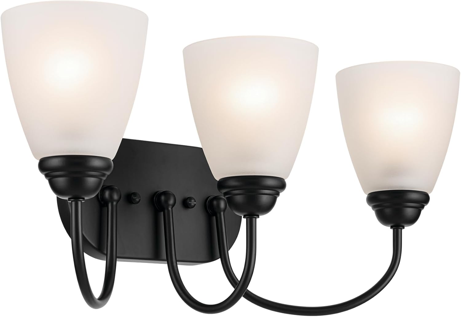 Kichler Jolie 20.25" 3-Light Vanity Light with Satin Etched Glass in Black, for Bathroom, (20.25" x 9.25"), 45639BK