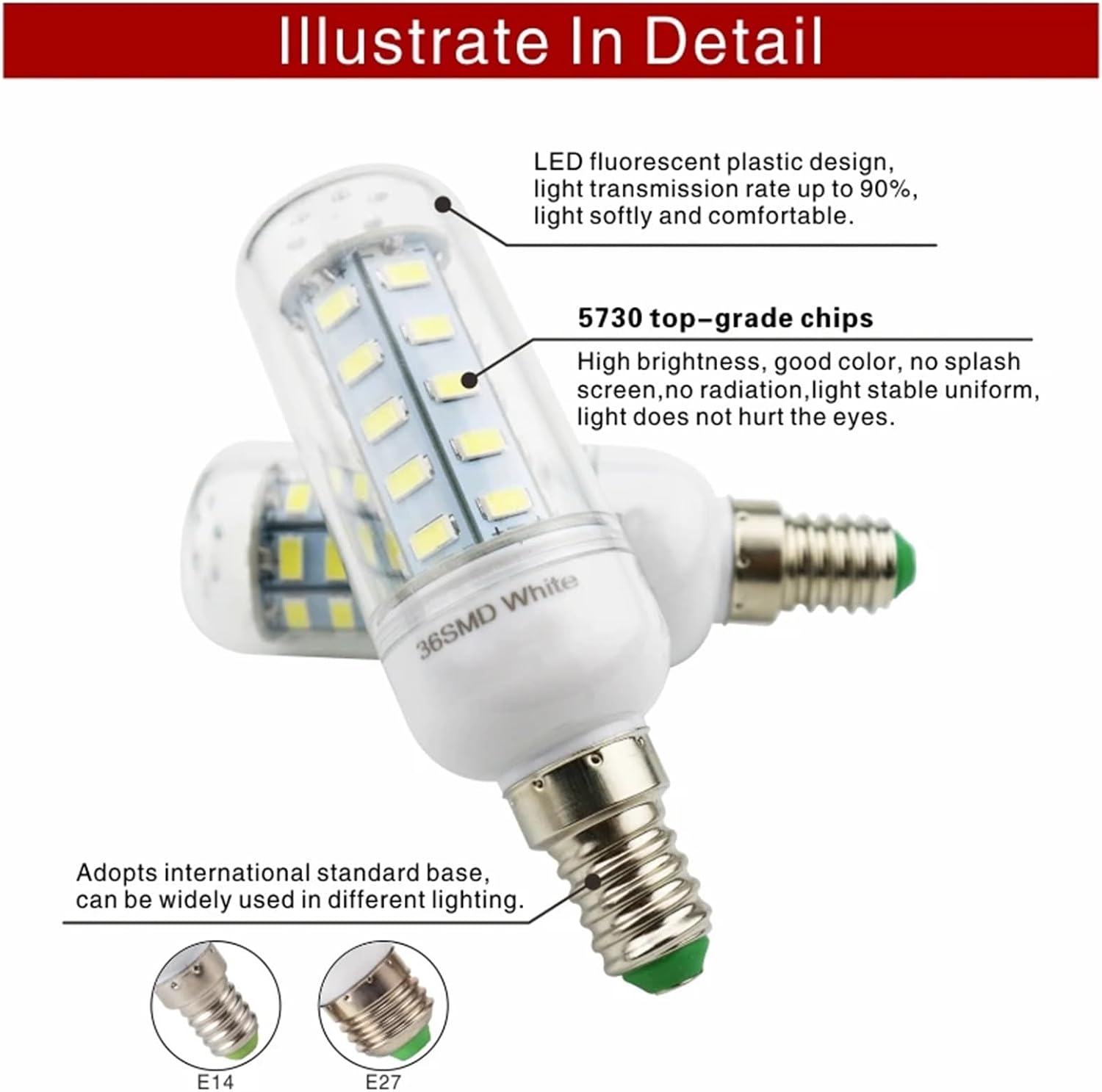 4-Pack LED Corn Light Bulbs, E27/E14 Base 220V, SMD5730 24-72 LEDs, for Chandelier & Decorative Home Lighting(1pcs)(E14 220V-Warm White,69LED)
