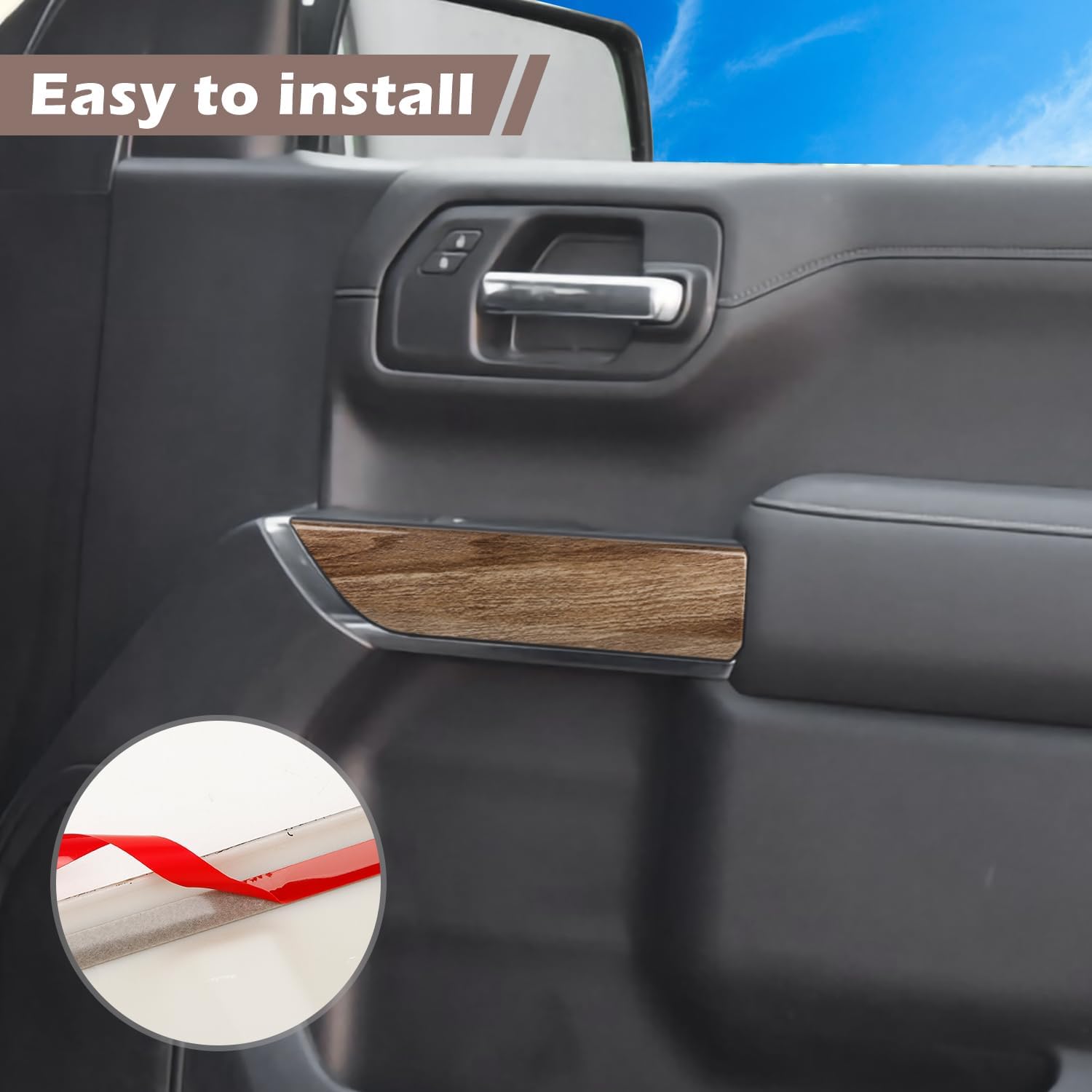 RT-TCZ for Silverado Inner Door Panel Trim Cover for Chevy Silverado GMC Sierra 2019 2020 2021 2022 Wood Grain Interior Accessories 4pcs (for Double Cab)