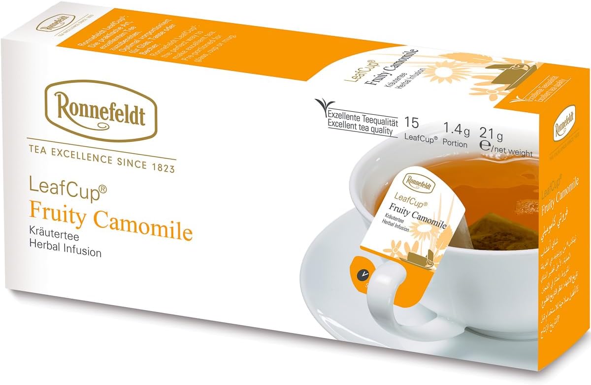 LeafCup Fruity Camomile Tea โ Loose Leaf Herbal German Chai with Chamomile Flowers & Orange Peel โ 15 Individually Wrapped Tea Bags