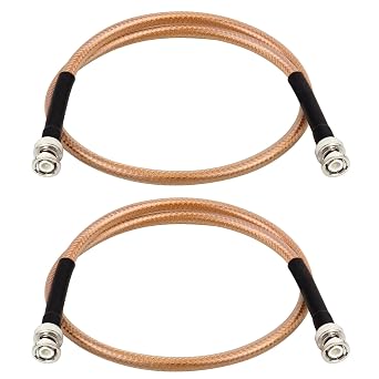 RG8X BNC Extension Cable, Low Loss BNC Male to BNC Male Coaxial Cable, 50 Ohm Flexible Coax Jumper with Dual-Layer Strain Relief for CCTV Security Camera, RF Antennas, Oscilloscope 2FT 2PCS