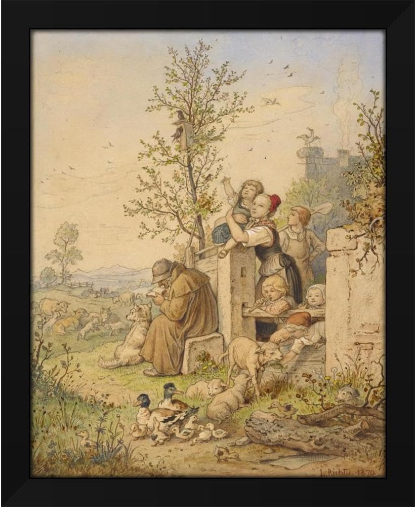Adrian Ludwig Richter 20x24 Black Modern Framed Art Print Titled: Spring Has Arrived (1870)