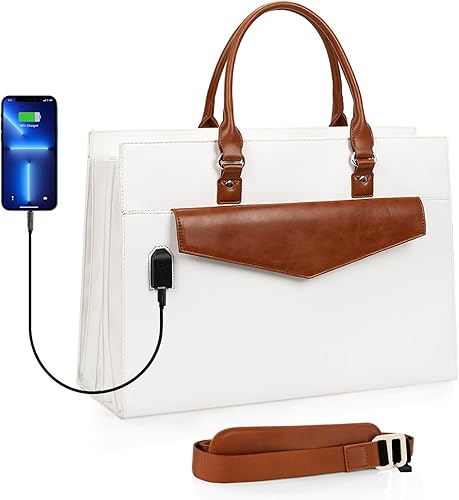 Miniatura 8 de Bolsa de mano para computadora portátil para mujer, bolsa para laptop de 17 pulgadas, bolsa de cuero impermeable para computadora, bolsa de trabajo