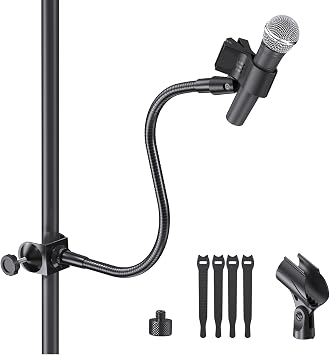 19-Inch Gooseneck Microphone Stand - Flexible Clip-On Mic Arm Holder with Super Clamp & 5/8" to 3/8" Adapter, Compatible with Shure, Pyle, Blue Snowball, Razer for Music Performance & Podcasting