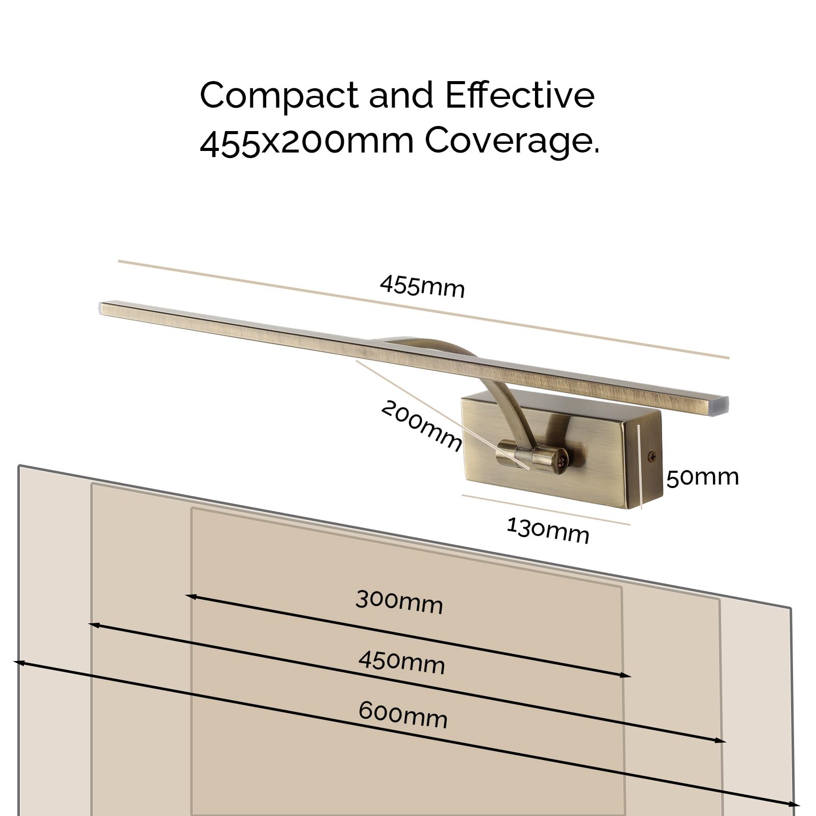 Alpinaluz Aplique de Pared LED para Iluminación de Cuadros, Espejos y Muebles, 8W, 455mm, Luz Cálida 2700K, Ángulo Ajustable, Acero con Acabado en Bronce Envejecido, Driver KGP Integrado