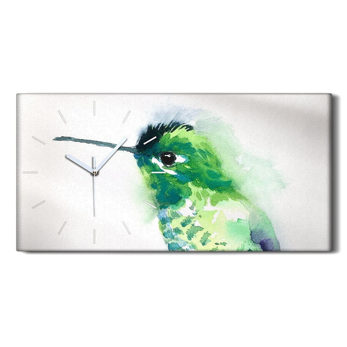 Horloge sur Toile Colibri Vert 60x30cm - Cadre Silencieux et Moderne pour Salon