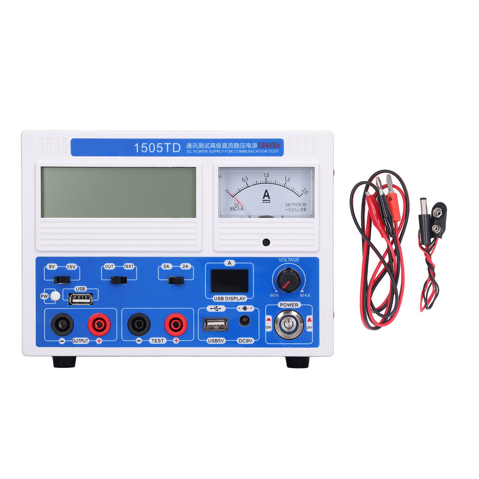 Hyuduo Fuente de Alimentación de CC Fuente de Alimentación de Banco Ajustable Entrada de 220 V CA Pantalla LCD Bloqueo de 5 V Salida USB de Regulada Variable para Pruebas de Laboratorio de Reparación