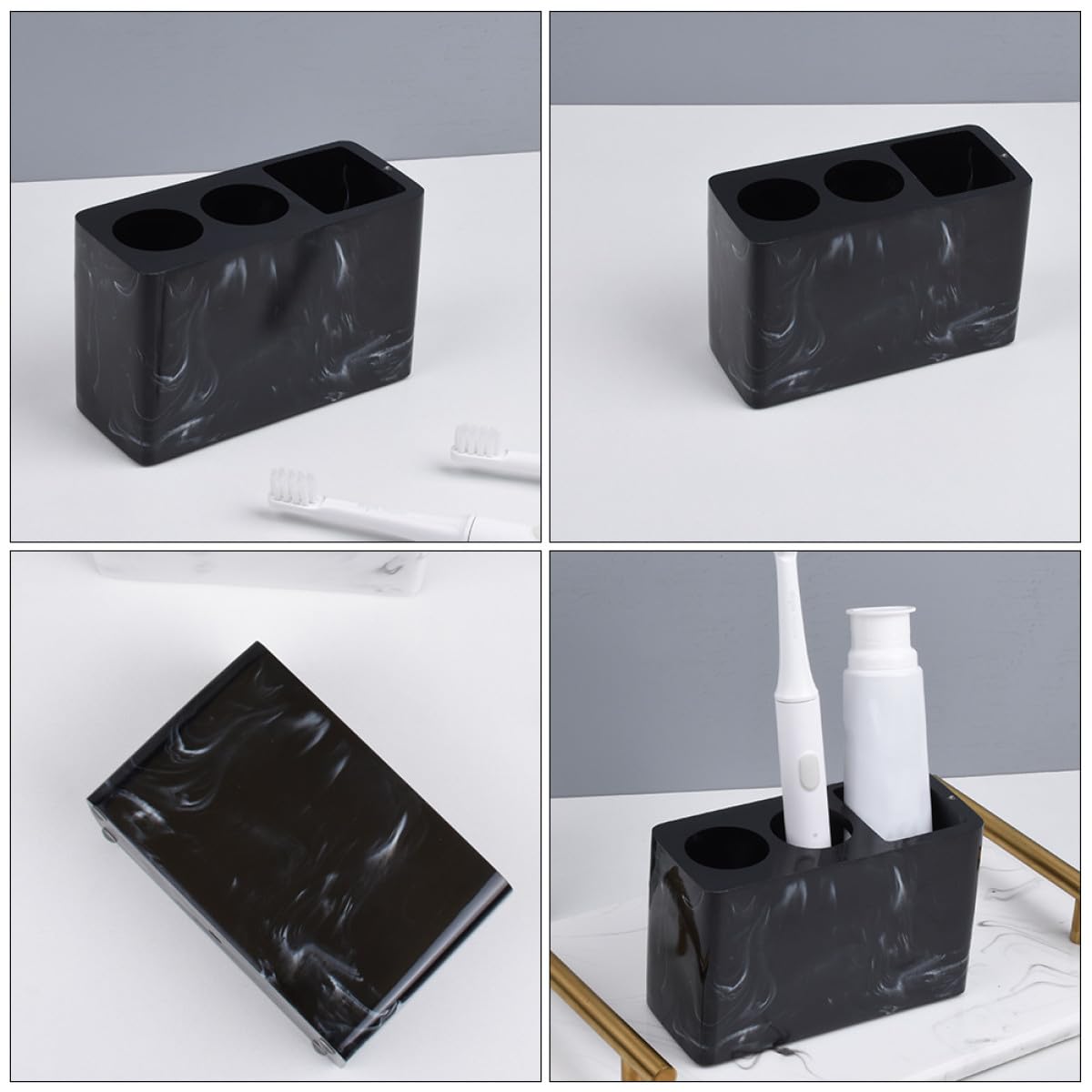 ibasenice Portacepillos de Dientes de Resina Negro Diseño Elegante para Baño, Soporte para Pasta de Dientes y Almacenamiento, Mantiene Limpio y Organizado el Tocador