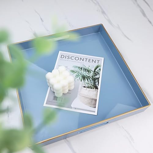 Miniatura 7 de Spsyrine Bandeja decorativa azul claro para sala de estar, bandeja cuadrada moderna de plástico para mesa de café otomana y cocina, 13 x 13 pulgadas.
