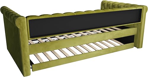 Miniatura 6 de Merax Sofá cama tapizado con nido, moderno sofá cama de terciopelo con diseño de botones copetudos y reposabrazos curvos para sala de estar,