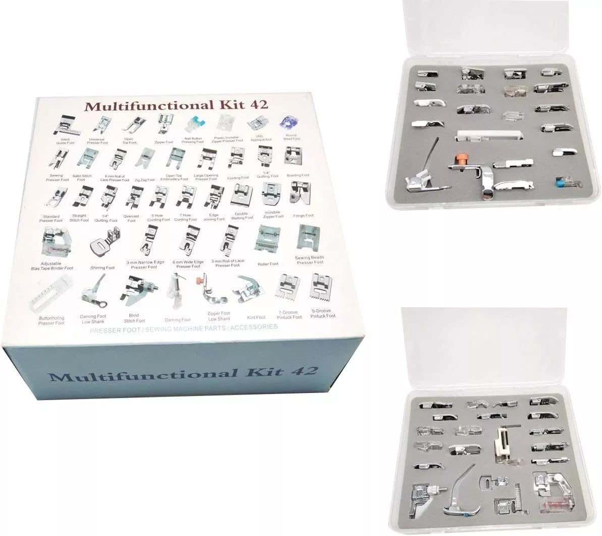 Presser Foot Set 42Pcs Sewing Machine Presser Feet with Manual Fit Singer, Brother, Janome, Elna, Toyota, New Home, Simplicity, Necchi, Kenmore and Other Low Shank Sewing Machines