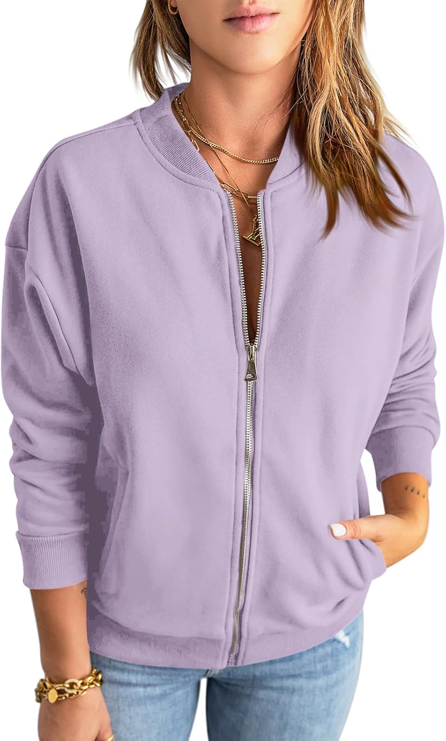 GeGekoko Womens Zip Up Sweatshirts Jackets Long Sleeve Casual Loose Outwear with Pockets