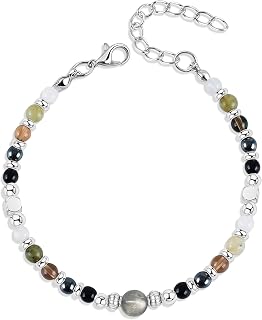 Protection Bracelet Adjustable Natural Stone Bracelets for Women Men Healing Moonstone Crystal Bracelet Anxiety Relief Beaded Bracelets with Meaning Card Christmas Jewelry Gifts for Mom Friend