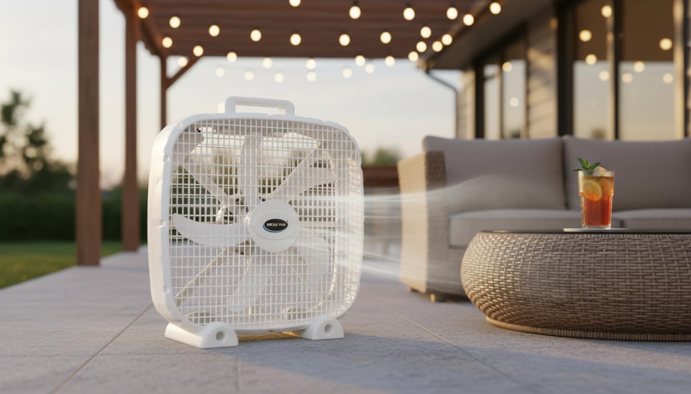 J&V TEXTILES 3-Speed Box Fan for Bedroom, Portable with Carry Handle, Powerful Airflow, 5 Blades, Lightweight Design, 90 Watts, 20-Inch (White)