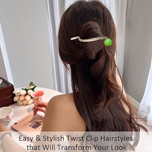 Vista 44 de Ahoney 4 pasadores de perlas para mujer, pinzas francesas 4.2 con perlas elegantes para cabello grueso (plata + dorado)