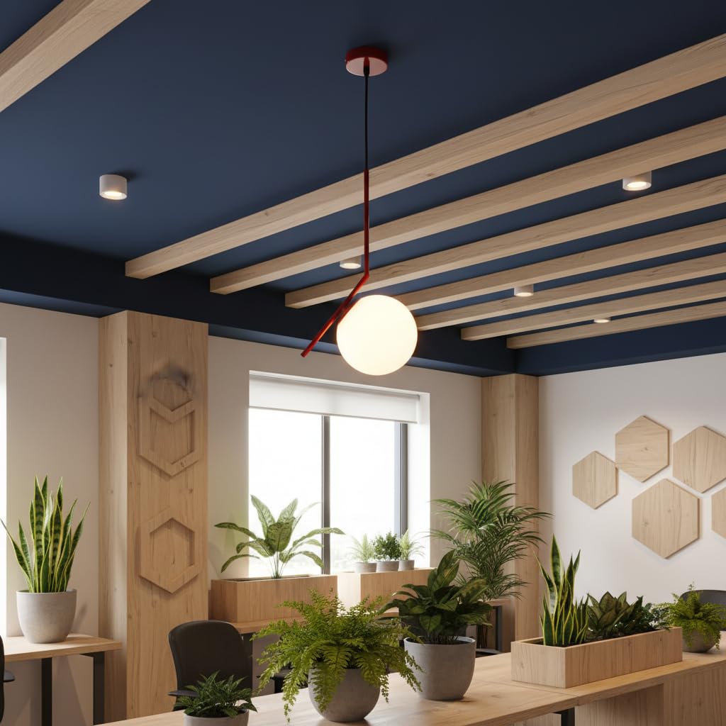 BARCELONA LED Lampada a Sospensione in Vetro a Sfera E27, Corpo in Metallo Alluminio con in Vetro Opalino, Stile Nordico Moderno Giapponese Industriale e Classico per Soggiorno e Cucina, Rosso