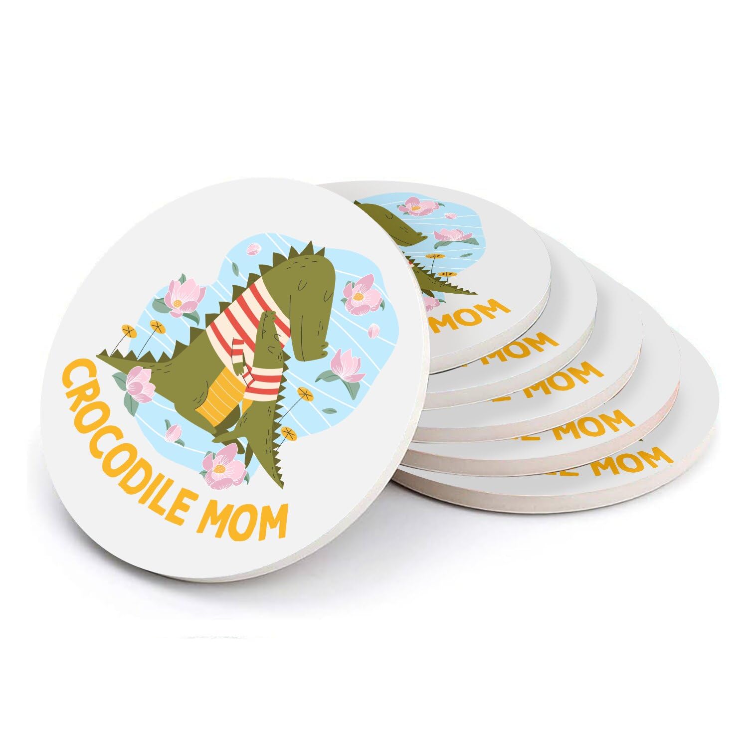 Sous-verres ronds en céramique crocodile | Lot de 6 pour apéritif
